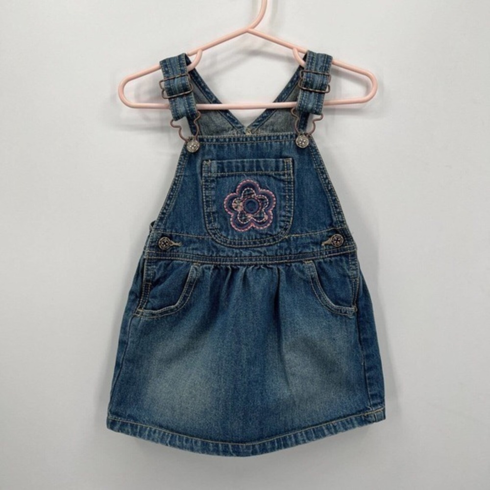 Oshkosh Vestbak Dress Denim Jeans Overall Embroidered Flower Skirtall